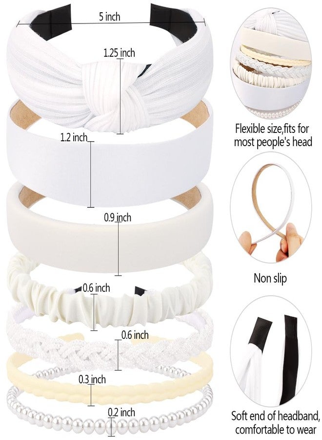 AHONEY 7 Pack White Headbands for Women Girls Headband Non Slip Hairbands Cute Hair Accessories Multi-style Headband Pack Wedding Head Band (White) - Image 3